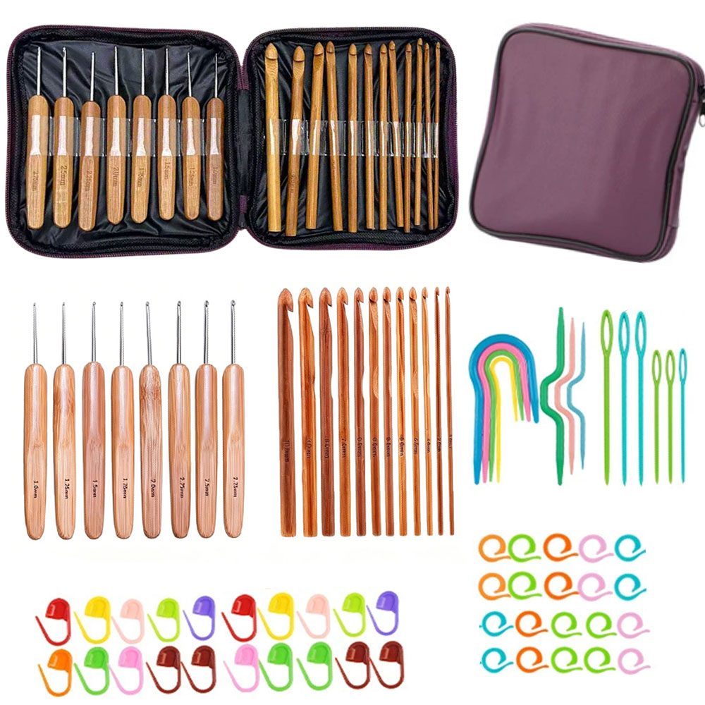 74pcs Bamboo Crochet Hooks Set - đánh giá và giá Tool Bag